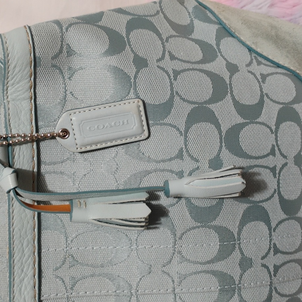 SALE! Auth Coach Denim Y2K Vintage Signature Baby Blue Handbag/Dust Bag - Picture 3 of 15